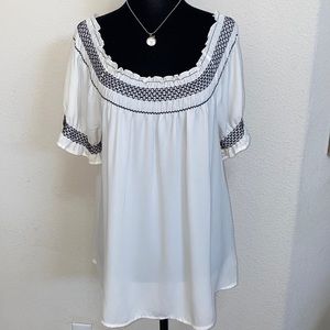 White & Black Flowy Designed Blouse